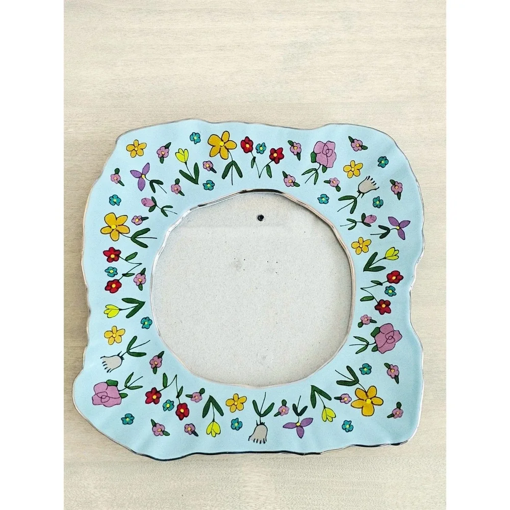 The Mud Fairy Floral Picture Frame Handpainted Stoneware, 4×4 inches